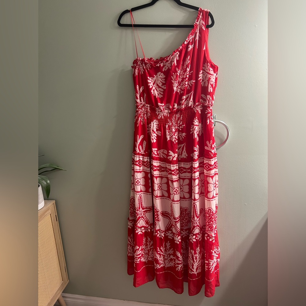 NWT Taylor one shoulder maxi dress coral print